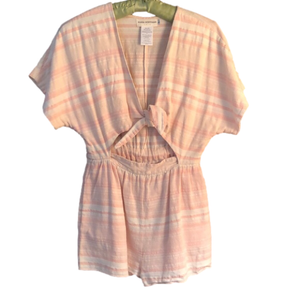 MARA HOFFMAN Swim Pink&White Organic Cotton Romper w/ Pockets (Size Small)